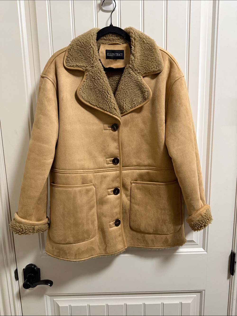 Ellen Tracy Tan Faux Shearling Teddy Jacket